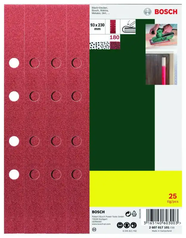 Bosch Vert Accessoires 2607017101 Jeu de feuilles abrasives 93 x 230 mm 25 pièces