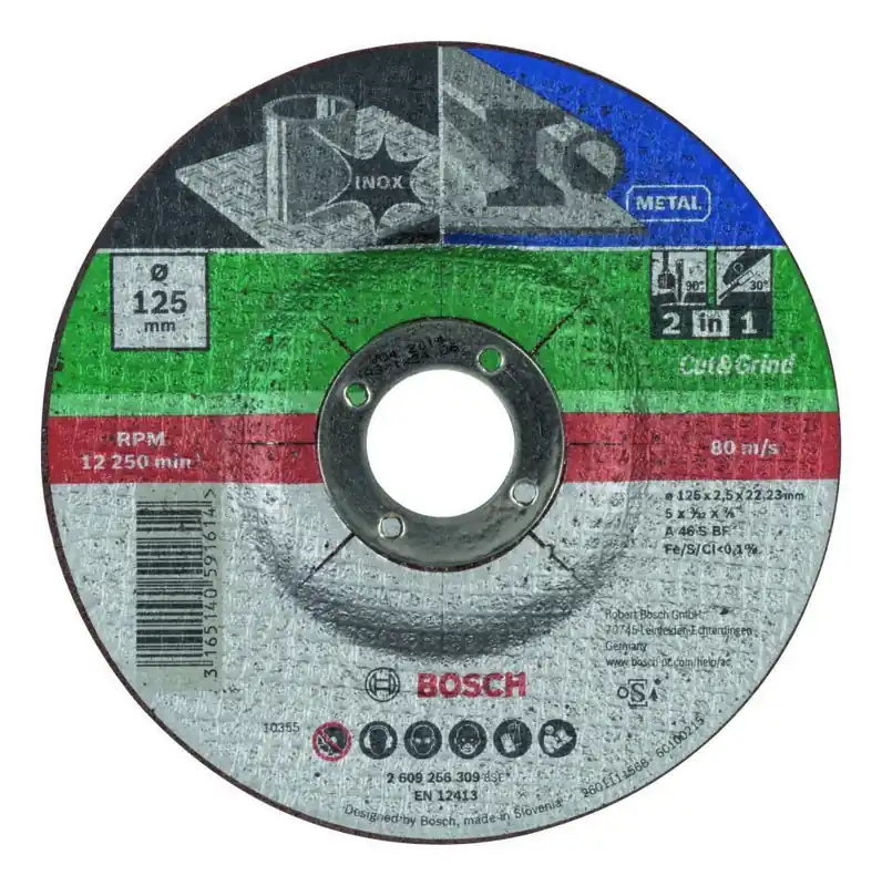 Bosch Bleu Accessoires 2609256309 Disque à découper 2-en-1 Métal+Inox ø 125x22,23x2,5mm incurvé