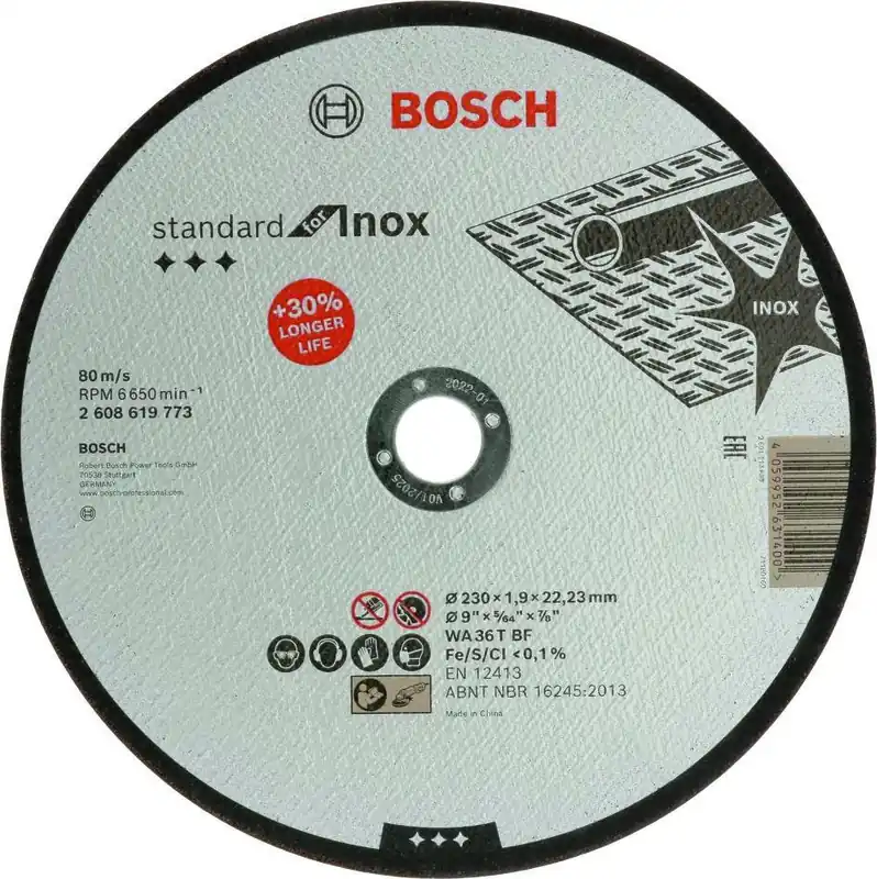 Bosch Bleu Accessoires 2608619773 Disque en acier inoxydable 230x1,9mm