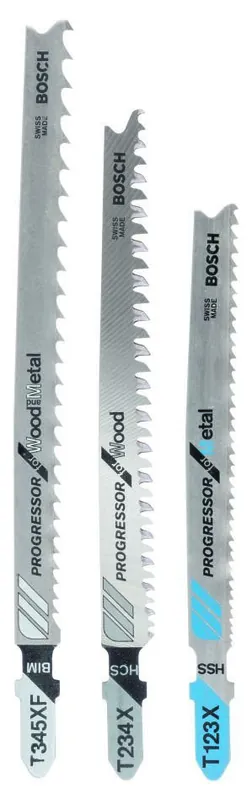 Bosch Bleu Accessoires 2609256743 Progressor Jeu de lames de scie sauteuse à queue en T 3 pièces