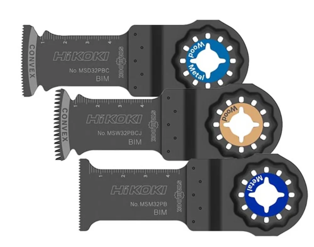 HIKOKI Accessoires 782793 Jeu de 3 lames de scie Starlock pour outils multiples 1 x MSD32PBC / 1 x MSW32PC / 1 x MSW32PB