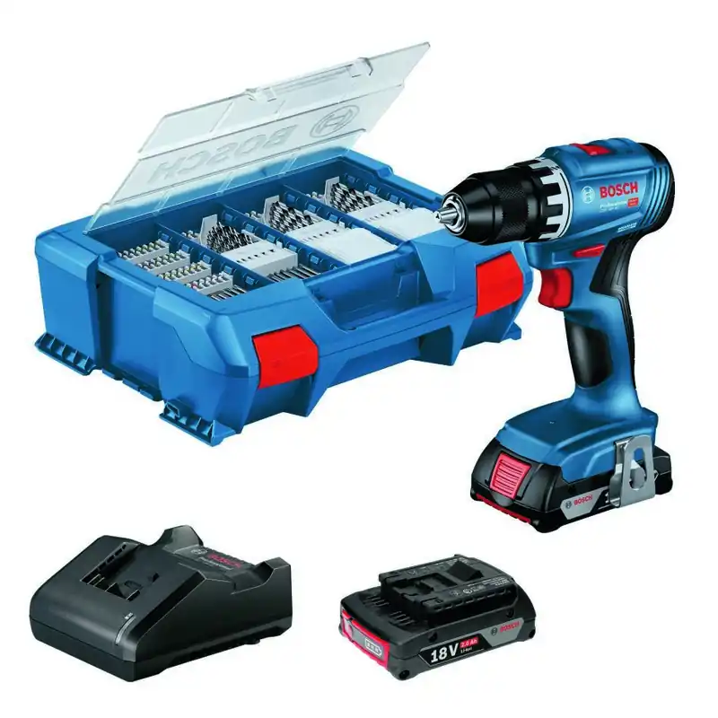 Bosch Bleu 06019K3205 GSR 18V-45 Perceuse sans fil 2x 2.0 Ah et chargeur GAL 18V-20 dans L-Case
