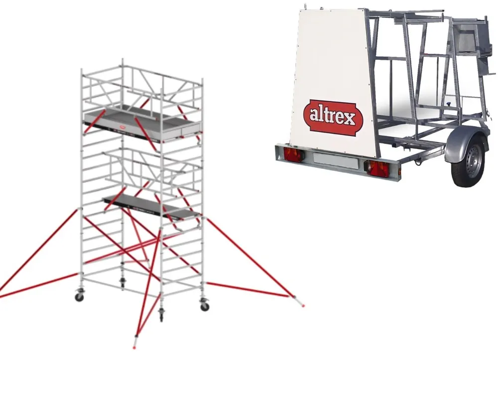 Altrex TX520052AANHANGERDELUXE RS TOWER 52-S 6.2m hauteur de travail Fiber-Deck 2.45 Safe-Quick 2 Garde-corps + remorque d‘échafaudage DeLuxe 185/245