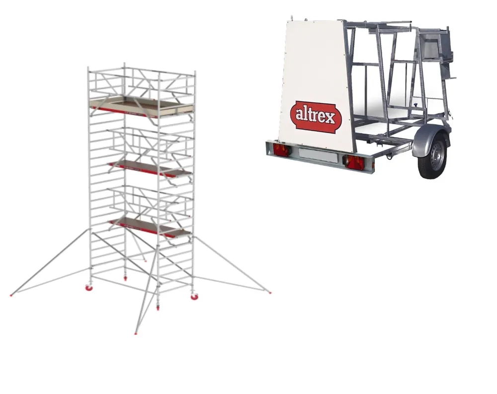 Altrex TX420021AANHANGERDELUXE RS TOWER 42-S 8.2m hauteur de travail Bois 2.45 Safe-Quick 2 Garde-corps + remorque d‘échafaudage DeLuxe 185/245