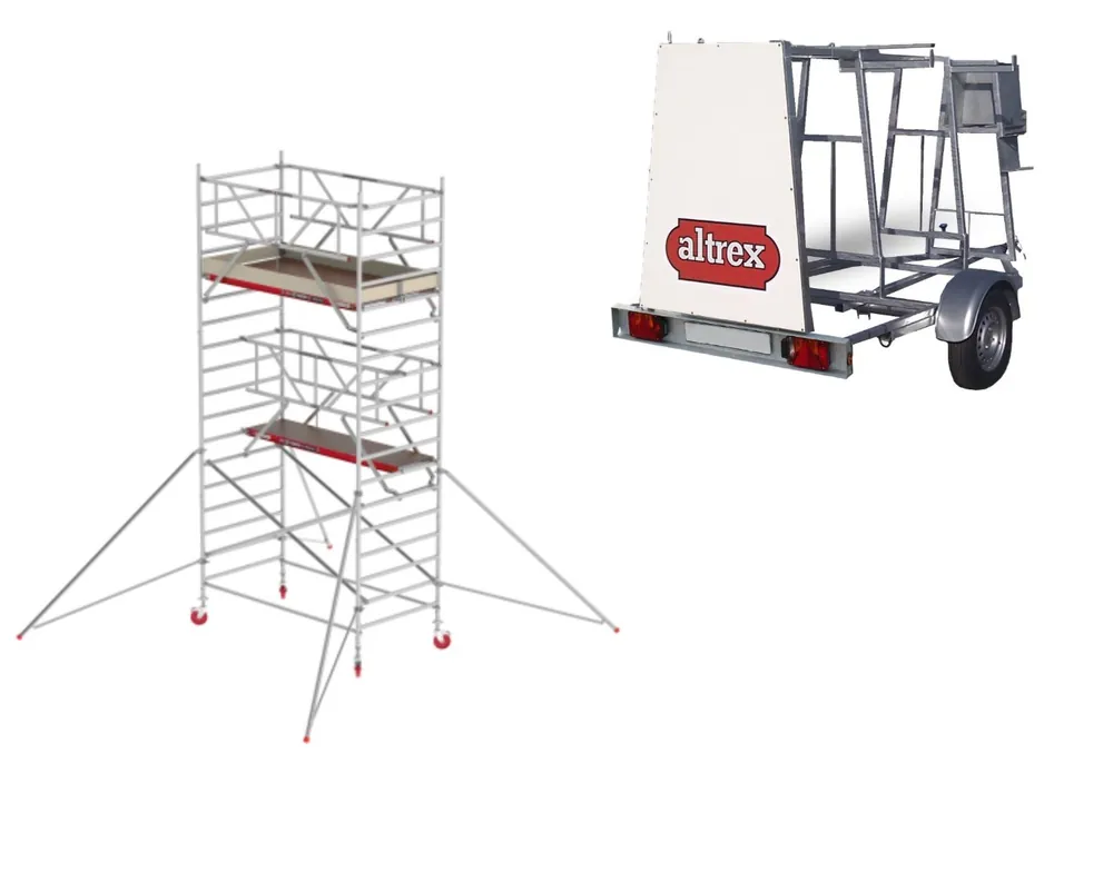 Altrex TX420020AANHANGERDELUXE RS TOWER 42-S 6.2m hauteur de travail Bois 2.45 Safe-Quick 2 Garde-corps + remorque d‘échafaudage DeLuxe 185/245