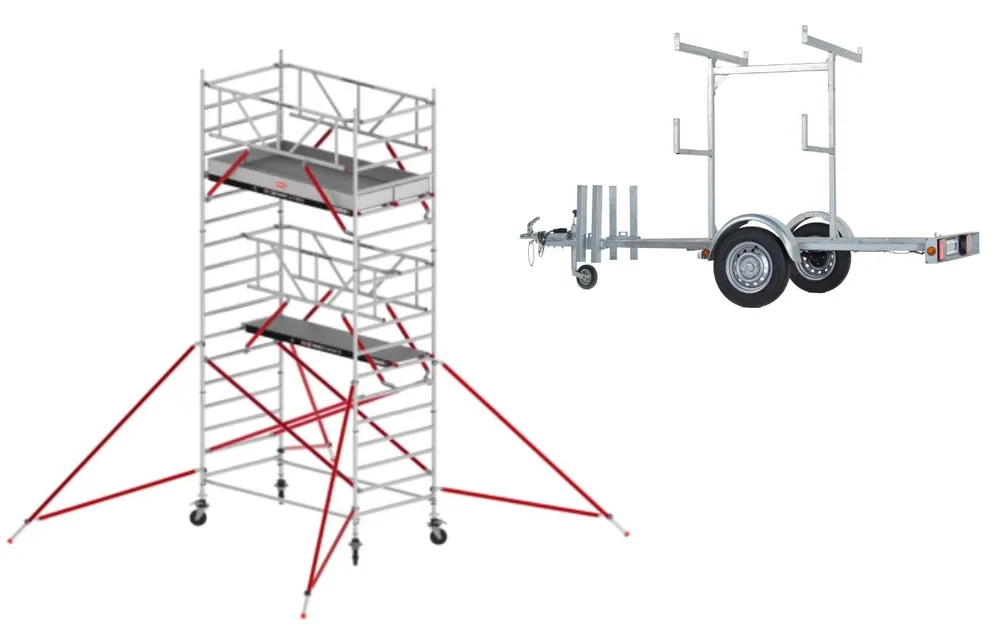 Altrex TX520052AANHANGER RS TOWER 52-S 6.2m hauteur de travail Fiber-Deck 2.45 Safe-Quick 2 Garde-corps + remorque d‘échafaudage 185/245