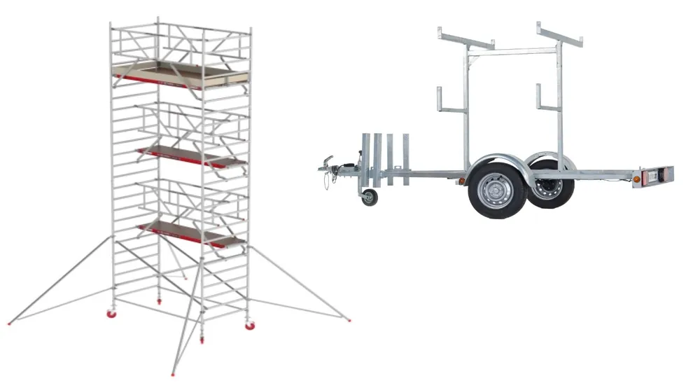 Altrex TX420021AANHANGER RS TOWER 42-S Hauteur de travail 8.2m Bois 2.45 Safe-Quick 2 Garde-corps + remorque d‘échafaudage 185/245