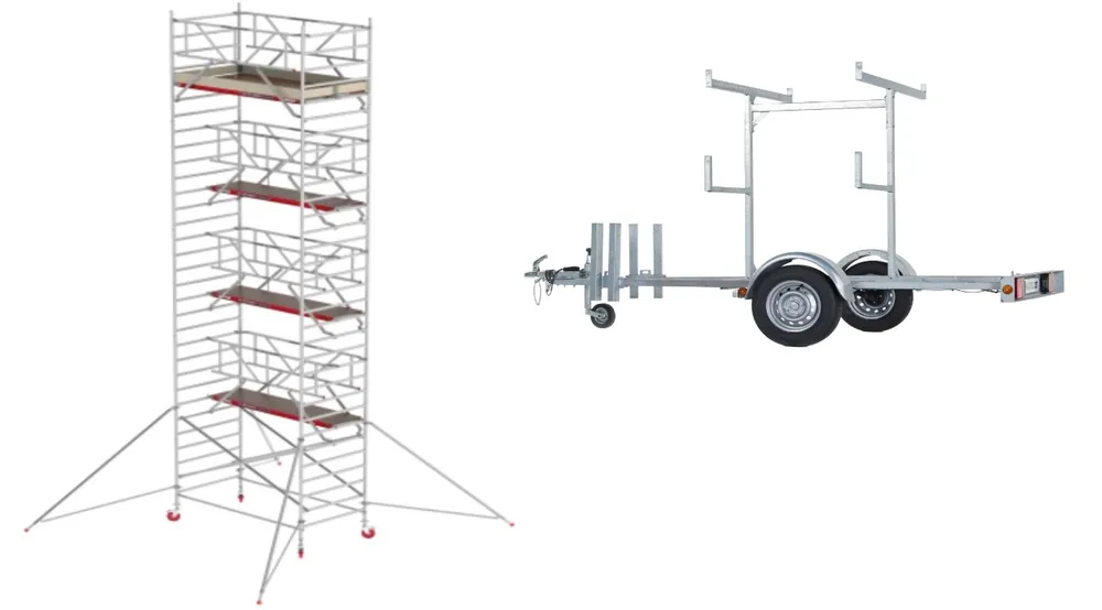 Altrex TX420022AANHANGER RS TOWER 42-S 10.2m hauteur de travail Bois 2.45 Safe-Quick 2 Garde-corps + remorque d‘échafaudage 185/245