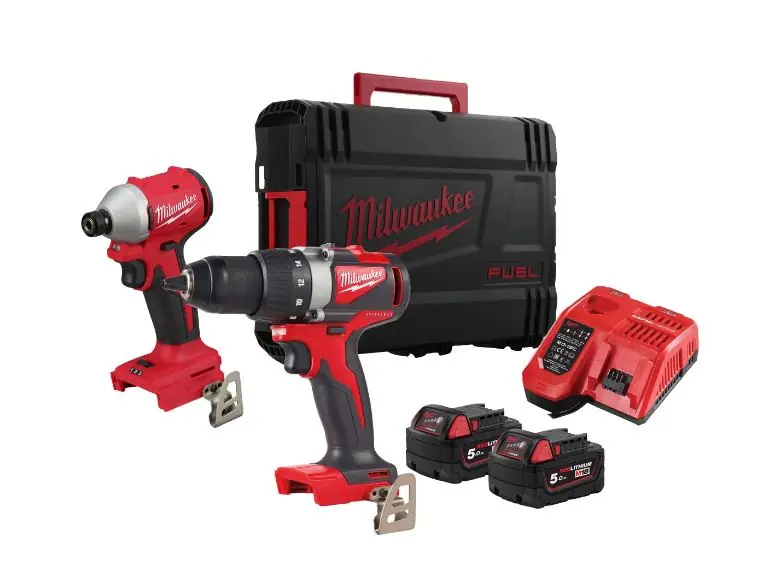Milwaukee 4933492846 M18 BLPP2B3-502X Powerpack 18V 5.0Ah Li-Ion - Perceuse sans fil M18BLDD2 + Visseuse à percussion M18BLIDR