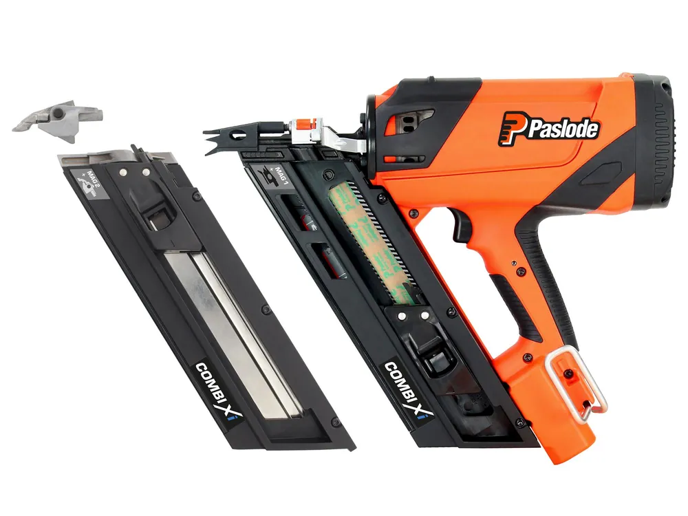 Paslode 014005 COMBI Xi impulse Cloueur combiné 2 en 1 pour clous en bande et clous d‘ancrage à 34° liés au papier