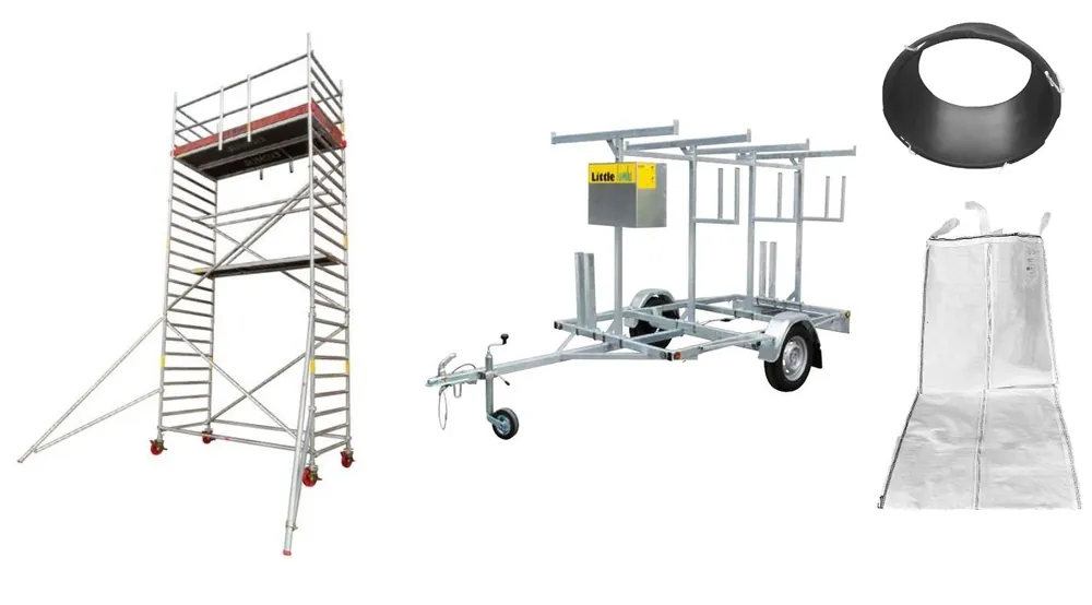 Little Jumbo 411325053AANHANGERSTORTSLURF Echafaudage roulant Jumbo Large AGR 1.35 x 2.50 plat/travail 5.3/6.3m + ECO Remorque d‘échafaudage + Trémie