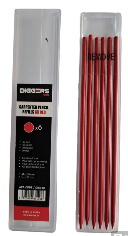DIGGERS DIG013 Recharges Marqueur Crayon Rouge 6 pcs