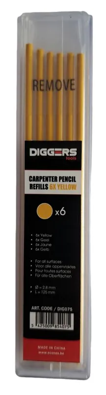 DIGGERS DIG020 Recharges Marqueur Crayon Jaune 6 pièces