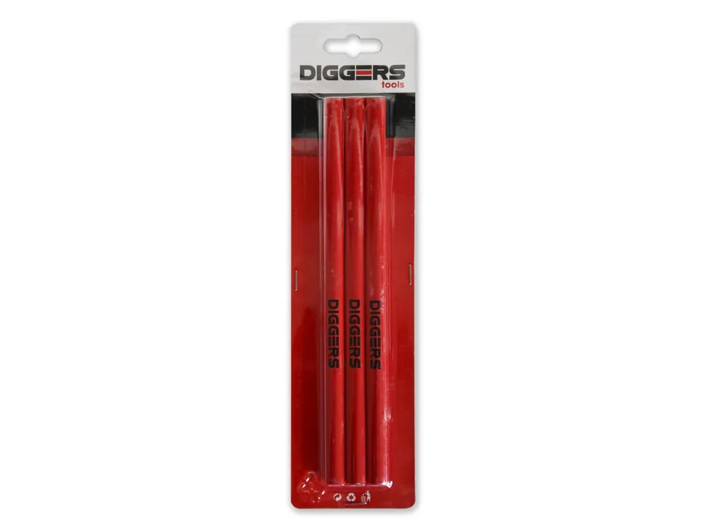 DIGGERS DIG371 Crayon de menuisier 24 cm rouge 3 pièces