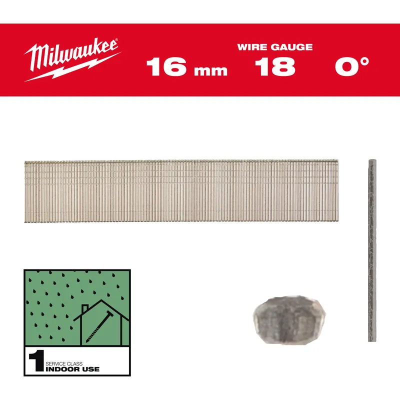Milwaukee Accessoires 4932492549 Mini clous Brad, calibre 18, tête fine 18G / 16 mm / RC / G / SC1 - 10.000 pc