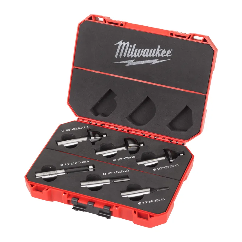 Milwaukee Accessoires 4932493579 Jeu de fraises UK 12,7mm (fraise à rainurer 6,3/12,7mm, affleureuse 12,7mm, 3 x fraise à arrondir)