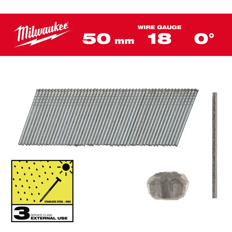 Milwaukee Accessoires 4932492564 Mini clous Brad, calibre 18, tête fine Inox 18G / 50 mm / SC3 - 5.000 pc