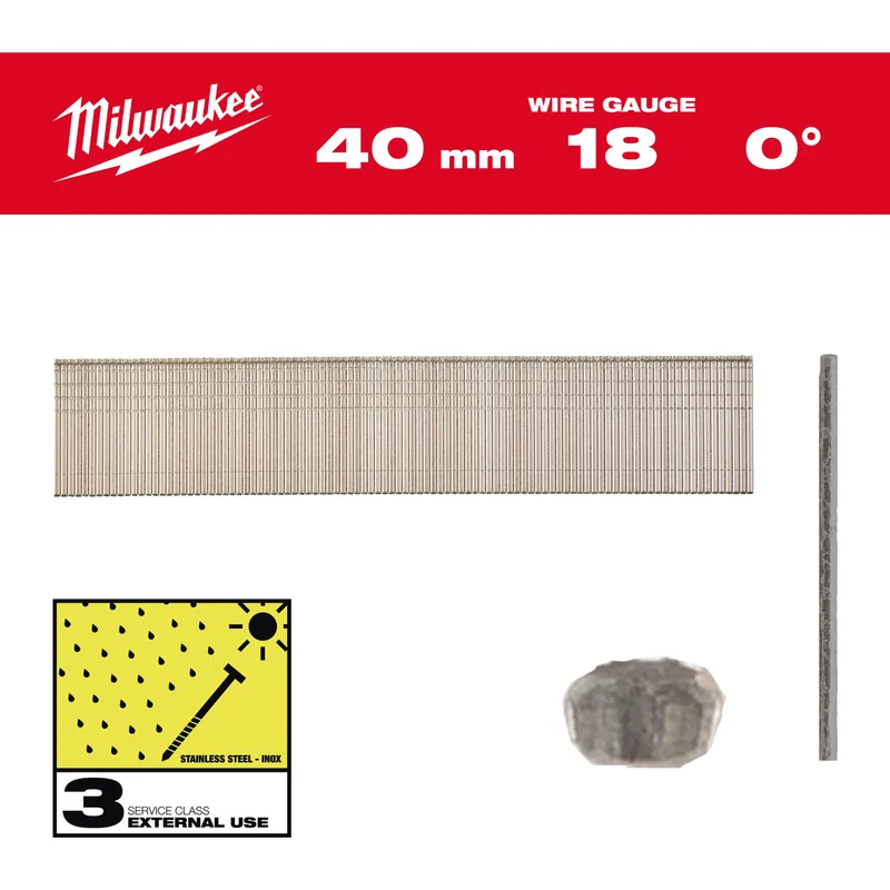 Milwaukee Accessoires 4932492562 Mini clous Brad, calibre 18, tête fine Inox 18G / 40 mm / SC3 - 5.000 pc