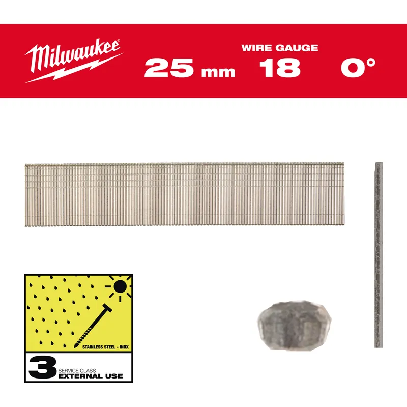 Milwaukee Accessoires 4932492559 Mini clous Brad, calibre 18, tête fine Inox 18G / 25 mm / SC3 - 5.000 pc