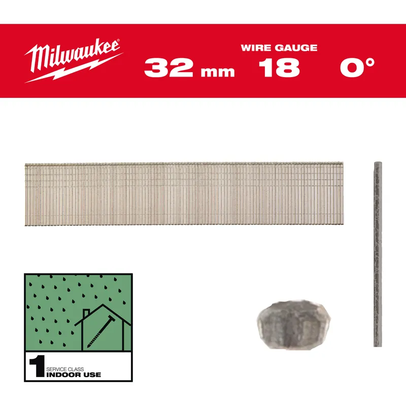 Milwaukee Accessoires 4932492553 Mini clous Brad, calibre 18, tête fine 18G / 32 mm / RC / G / SC1 - 5.000 pc