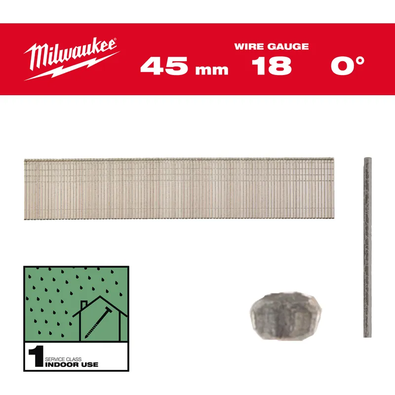 Milwaukee Accessoires 4932492555 Mini clous Brad, calibre 18, tête fine 18G / 45 mm / RC / G / SC1 - 5.000 pc