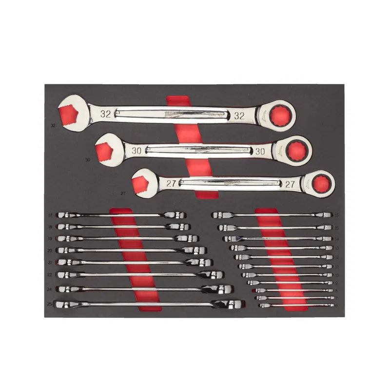 Milwaukee Accessoires 4932493248 Jeu de clés mixtes métriques à cliquet MAXBITE™ 22 pièces avec incrustation en mousse.