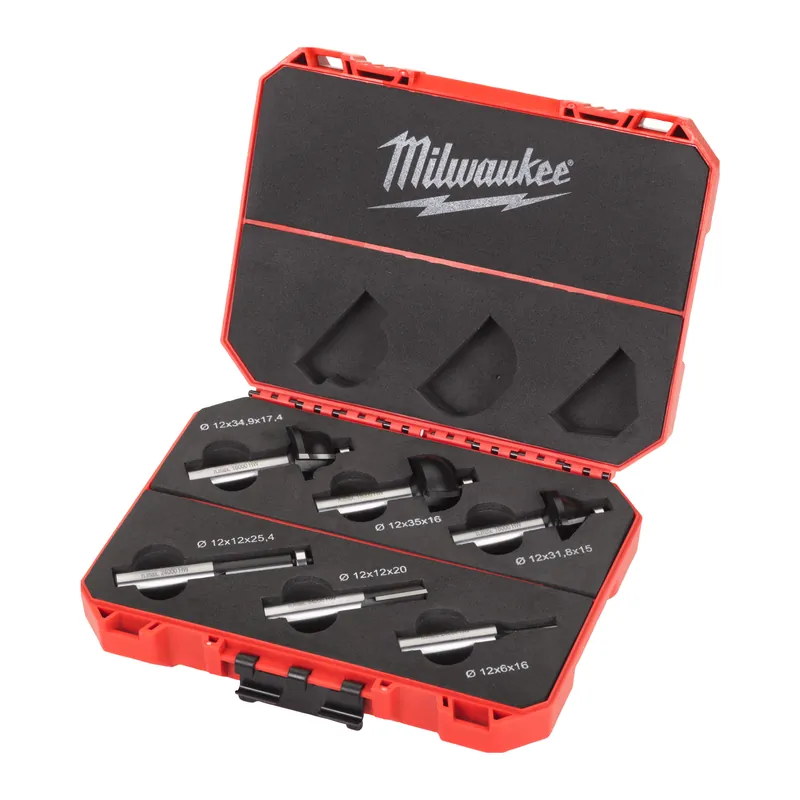 Milwaukee Accessoires 4932493578 Jeu de fraises (fraise à rainurer 6/12 mm, fraise à affleurer 12 mm, 3 x fraise à arrondir)