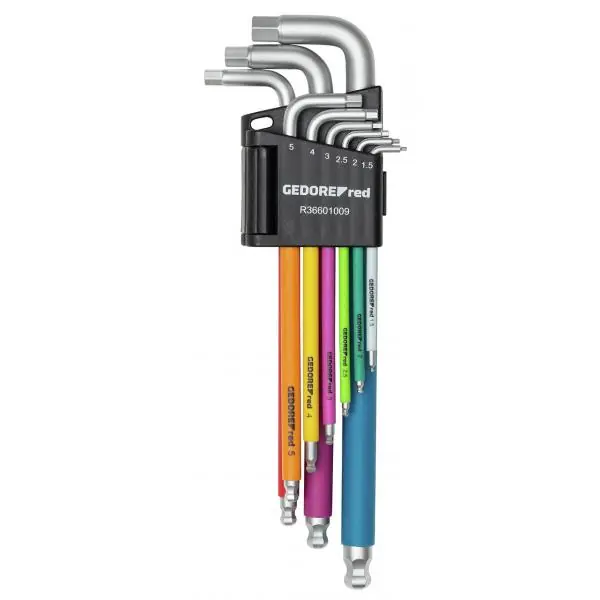 Gedore RED 3301332 R36601009 Jeu de clés d‘angle IN avec code couleur pour 9 pièces longues.