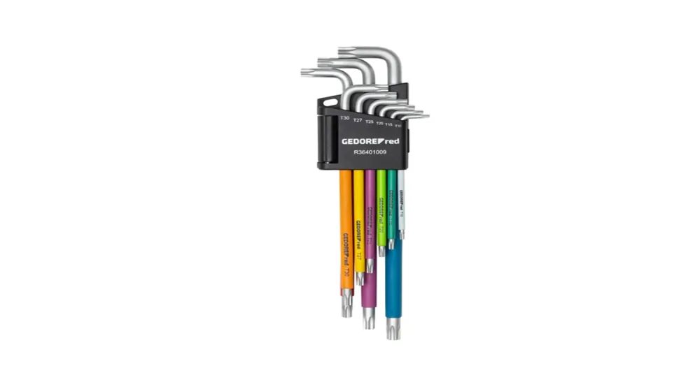 Gedore RED 3301333 R36401009 Jeu de clés d‘angle TX avec code couleur 9 pièces longues.