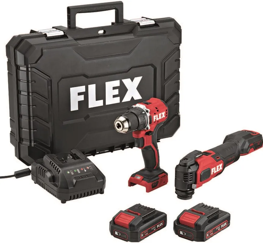 Flex-tools 532843 Comboset-PD 2G 18.0-EC FS55 Perceuse à percussion + L 125 18.0-EC Meuleuse d‘angle 18V 3 x 5.0Ah Li-Ion