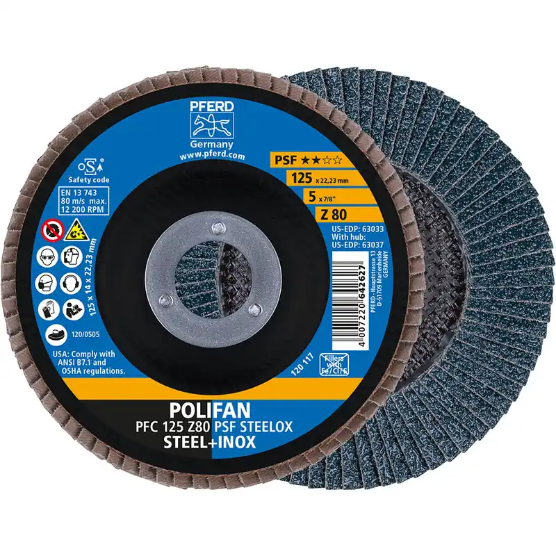 Pferd 67768125 POLIFAN lamellenschijf PFC 125x22,23 mm conisch Z80 univers. lijn PSF STEELOX staal/edelstaal