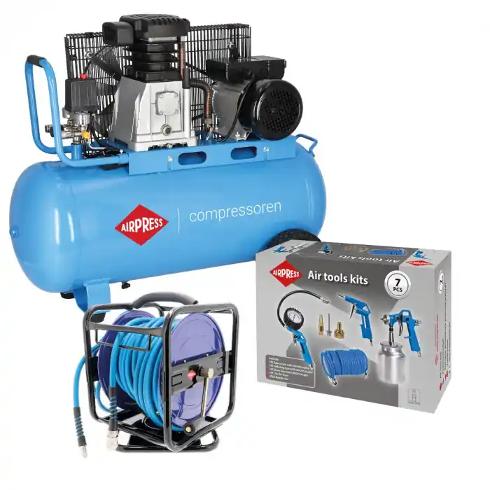Airpress 36844-E-46573-45895 HL340-90 Compresseur + enrouleur + accessoires 230 V