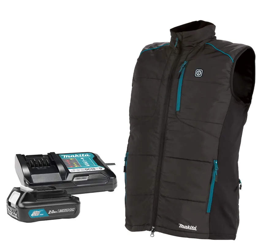 Makita CV102DA13XLNL1 Gilet chauffant 3XL Batterie 12V 2.0 Ah (1 pc), chargeur et adaptateur de veste, en boîte