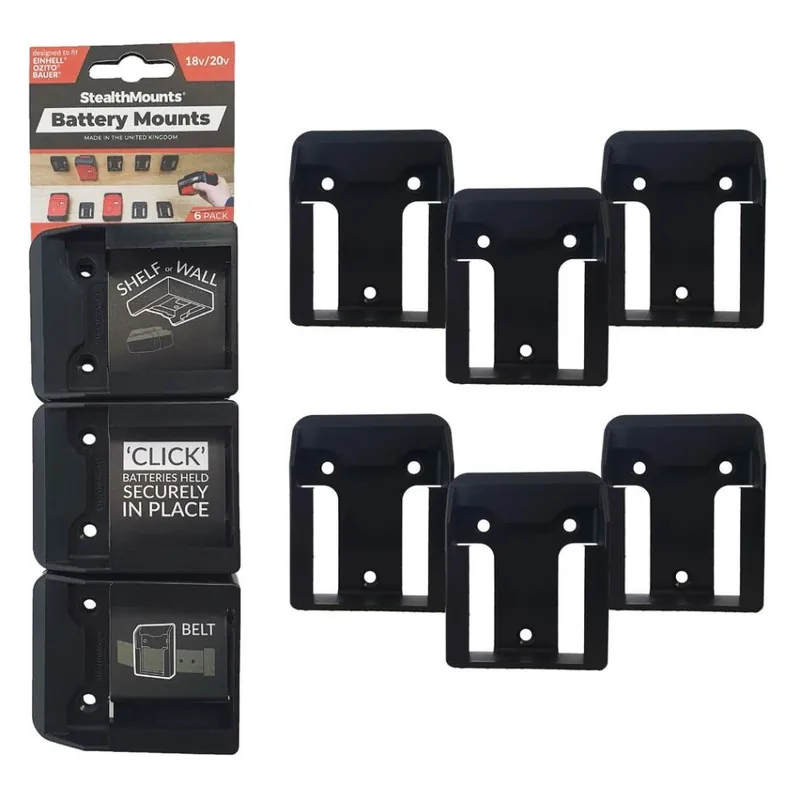 StealthMounts BM-EO18-BLK-6 Supports de batterie noirs pour Ozito/Einhell 18v (6 pièces)