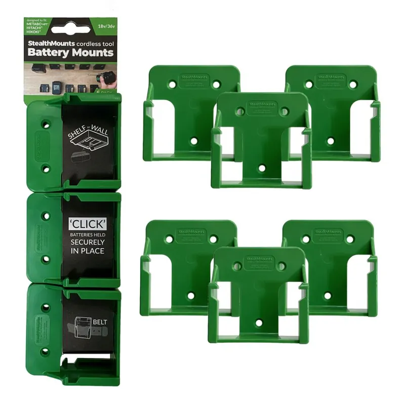StealthMounts BM-MHH18-GRN-6 Supports de batterie verts pour Hikoki/Metabo HPT/Hitachi 18v (6 pcs)