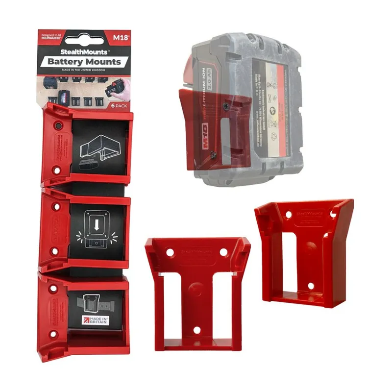 StealthMounts BM-MW18-RED-6 Supports de batterie rouge pour Milwaukee M18 18v (6 Pack)