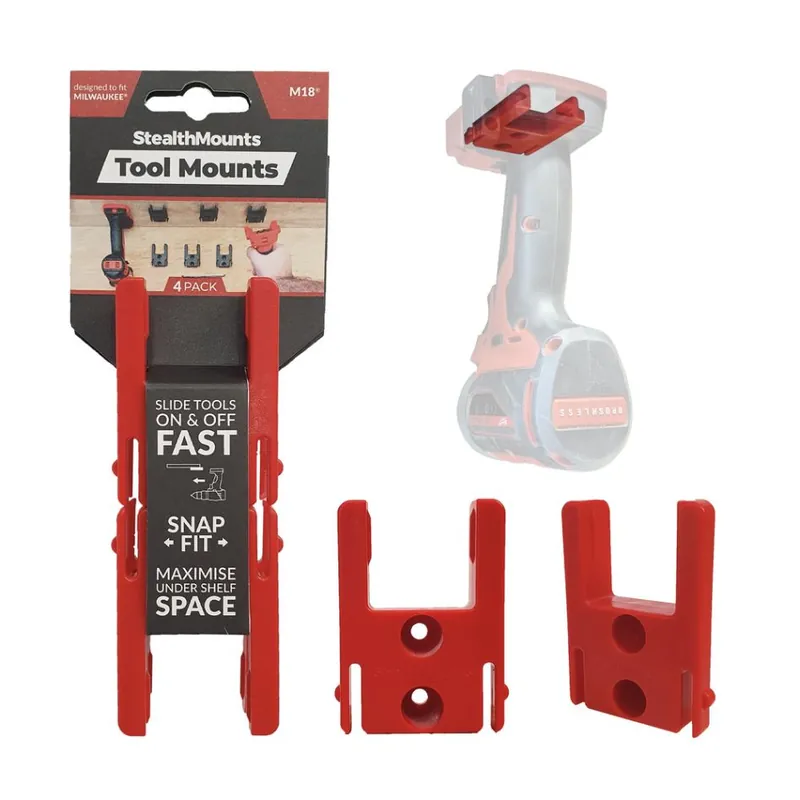 StealthMounts TM-MW18-RED-4 Attaches pour outils rouges pour Milwaukee M18 (4 Pack)