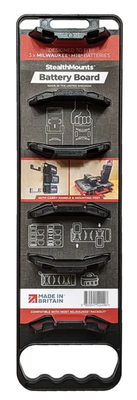StealthMounts BD-MW18-HF-1 Mallette de batterie noire pour Milwaukee M18 avec poignée et pieds