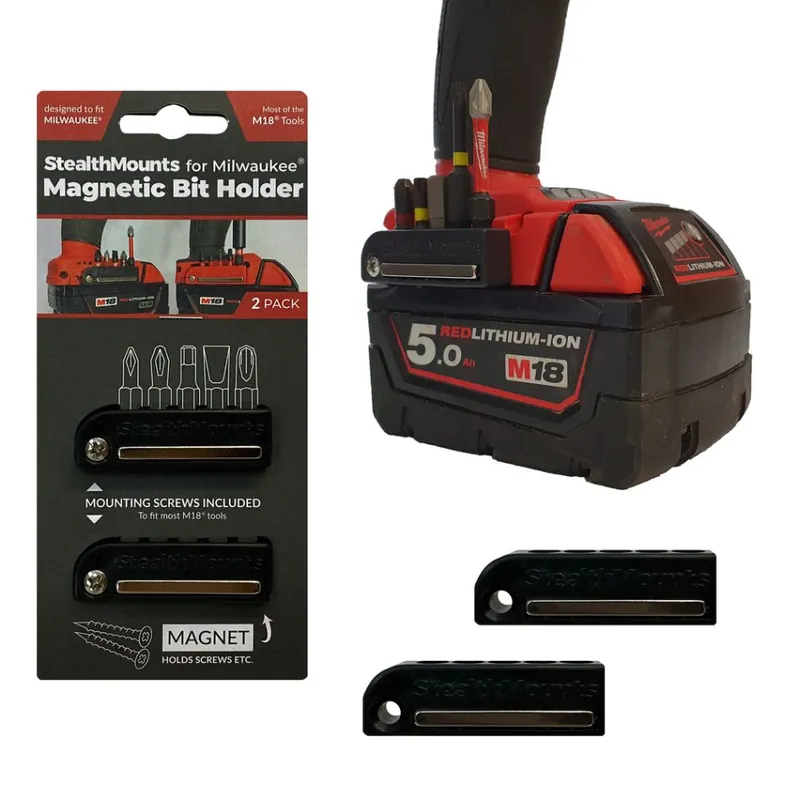 StealthMounts BH-MW18-BLK-2 Porte-embouts noir pour Milwaukee M18 (2 packs)