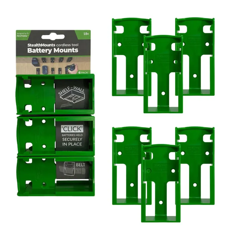 StealthMounts BM-FT18-GRN-6 Supports de batterie verts pour Festool 18v (6 pièces)