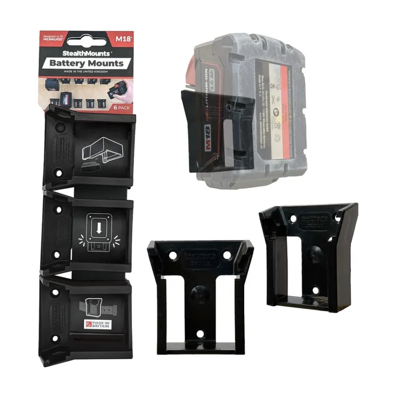 StealthMounts BM-MW18-BLK-6 Boîtiers de batterie noirs pour Milwaukee M18 18v (6 packs)
