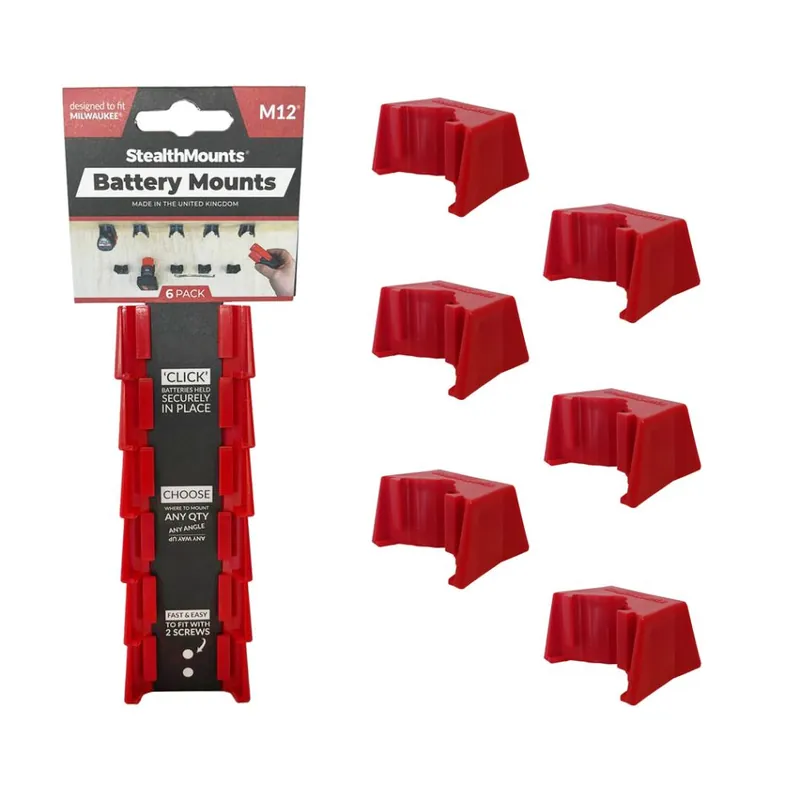 StealthMounts BM-MW12-RED-6 Supports de batterie rouge pour Milwaukee M12 (6 pièces)