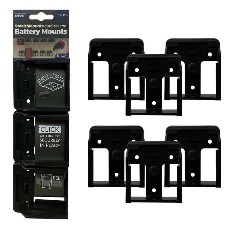 StealthMounts BM-BO18-6 Supports de batterie noirs pour Bosch 18v (6 Pack)
