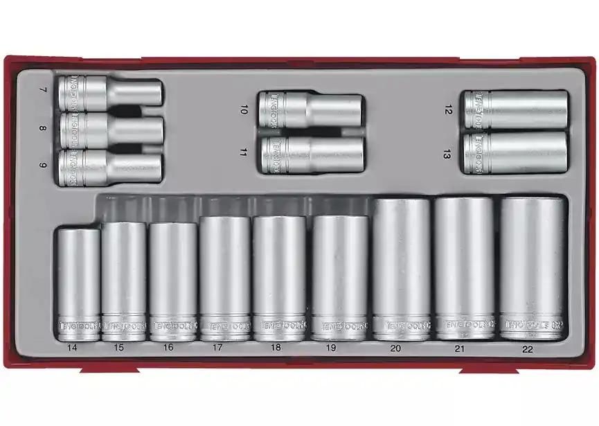Teng Tools 284660107 TT381612 Jeu de douilles profondes 3/8 Plateau TC 12 côtés 16dlg