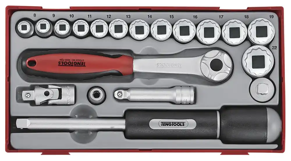 Teng Tools 284650108 TT381912 Jeu de douilles Tc-tray 19dlg 3/8 12 côtés
