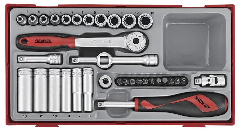 Teng Tools 284640109 TT143512 Jeu de douilles 1/4 Plateau TC 12 faces 35 pcs