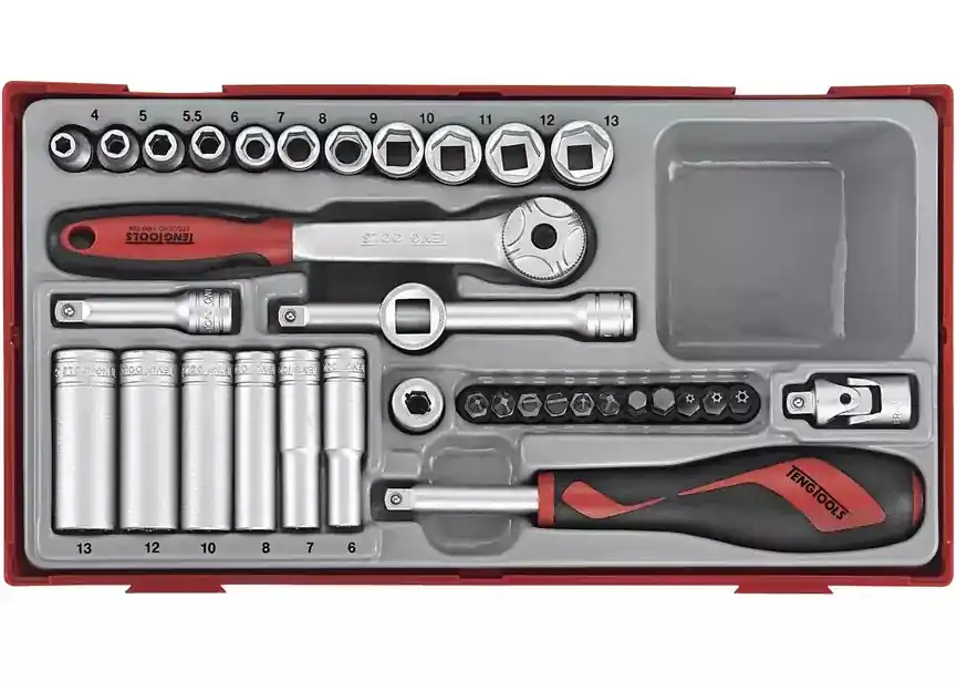Teng Tools 03490109 TT1435 Jeu de douilles TT1 plateau 1/4" 4-13mm Plat- PH- PZ- TPX- hexagonal 35 pièces 6 faces 4-13mm Plat- PH- PZ- TPX- hex 35 pièces 6 côtés