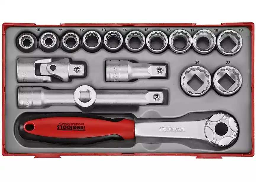 Teng Tools 39180104 TT1218 Jeu de capuchons TT1 plateau 1/2" 10-24mm 18 pièces 12 côtés
