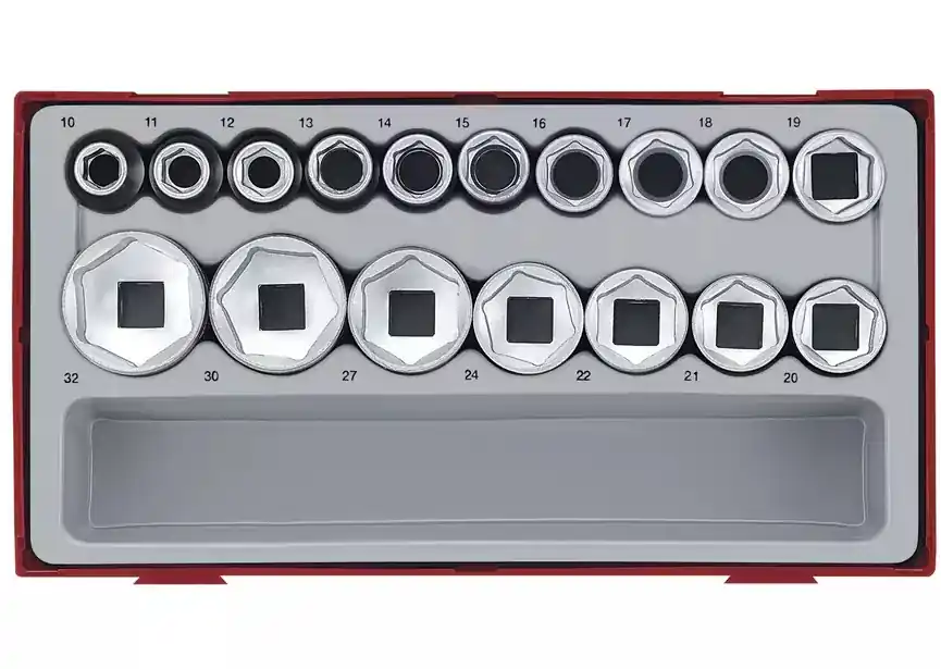 Teng Tools 03570256 TT12176 Jeu de capuchons TT1 tray 1/2" 10-32mm 17 pièces 6 côtés