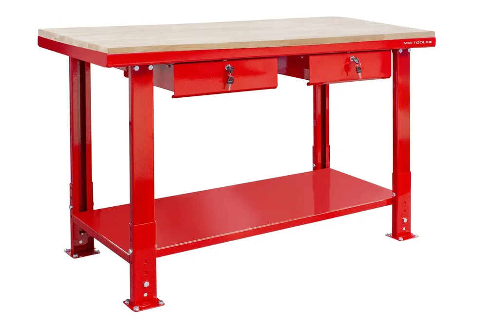 Metal Works 751001507 DER1500PW Établi 150 cm avec pieds réglables Dessus MDF 2 tiroirs